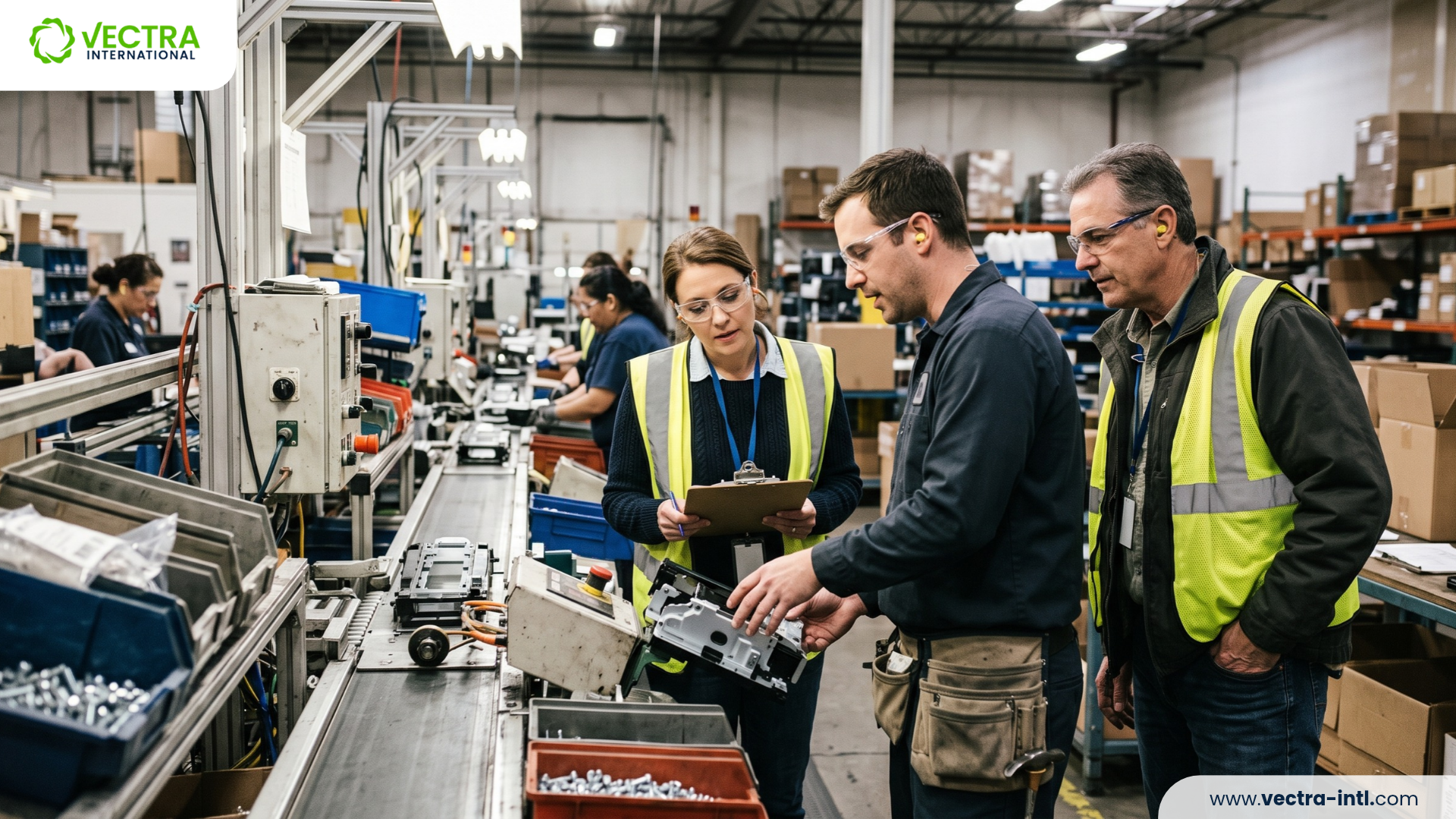 Supplier engagement session reviewing production evidence and a component at a supplier facility.